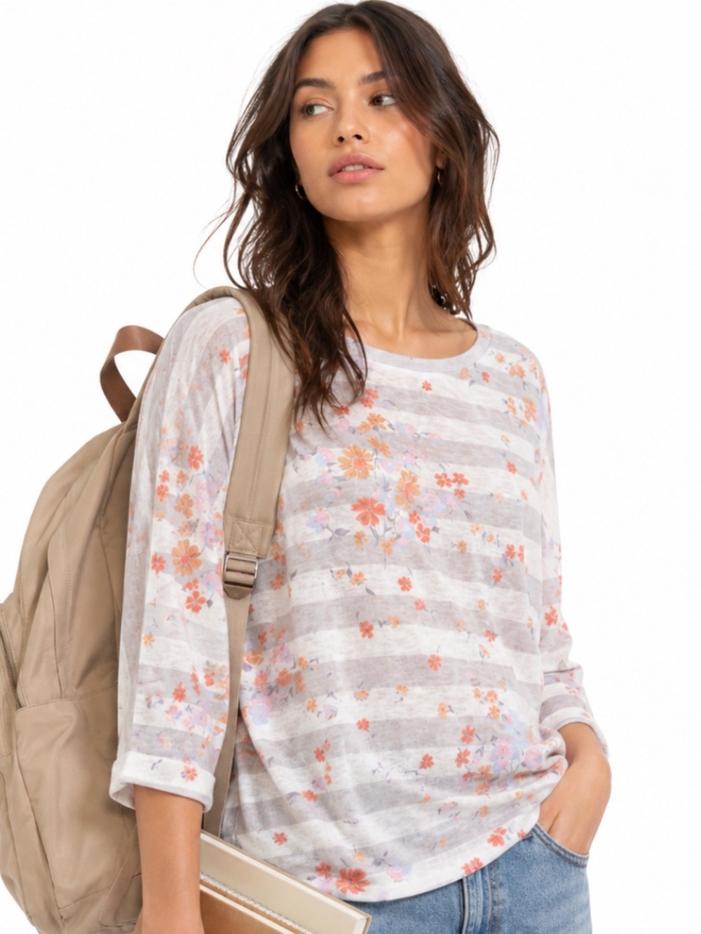 LAUREN CONRAD STRIPED FLORAL KNIT TOP XXL
